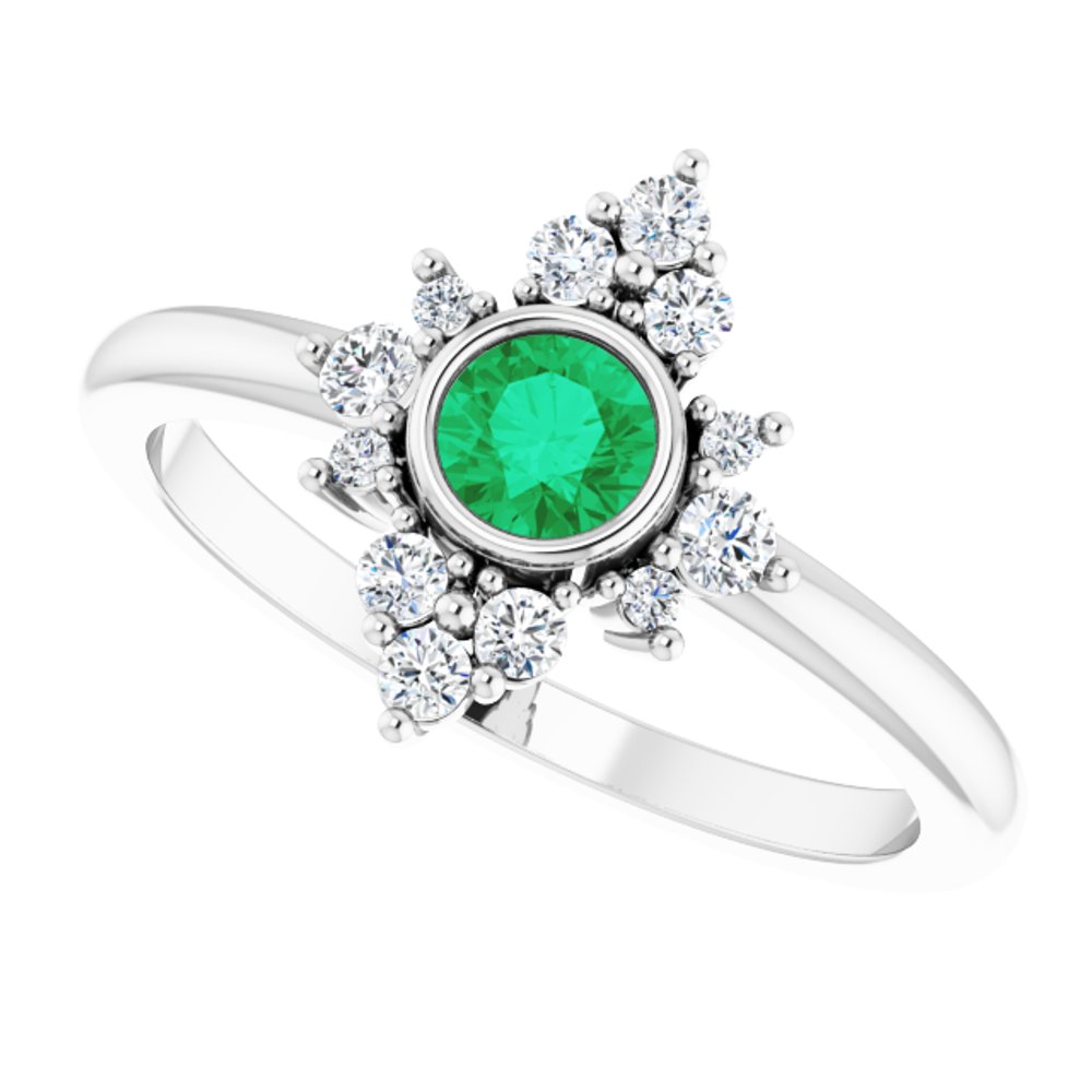 14K White Gold Natural Emerald & 1/5 CTW Natural Diamond Ring