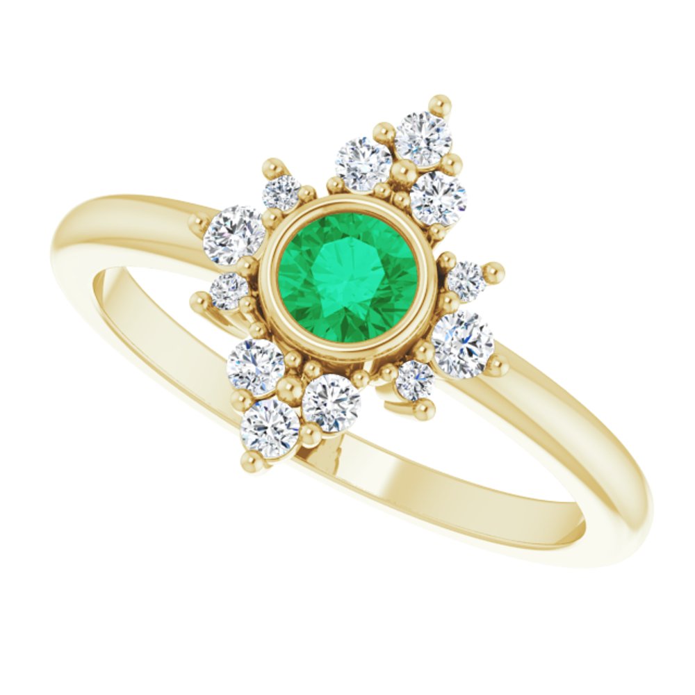 14K Yellow Gold Natural Emerald & 1/5 CTW Natural Diamond Ring