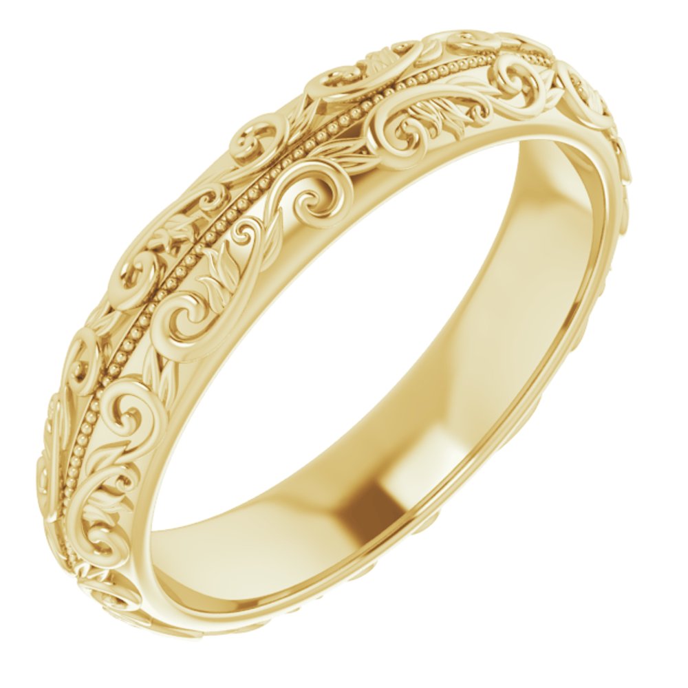14K Yellow Gold 5 mm Milgrain Sculptural Half Round Band Size 11