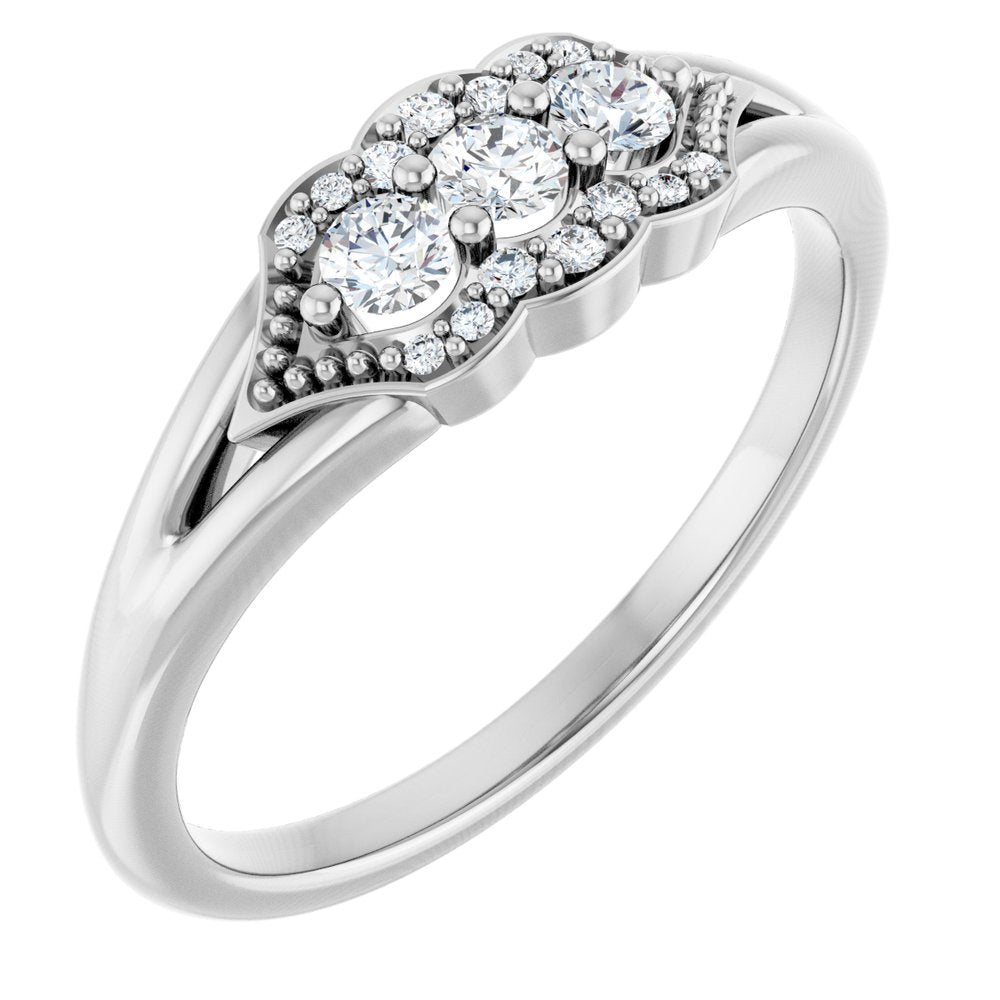 14K White 1/5 CTW Natural Diamond Three-Stone Band
