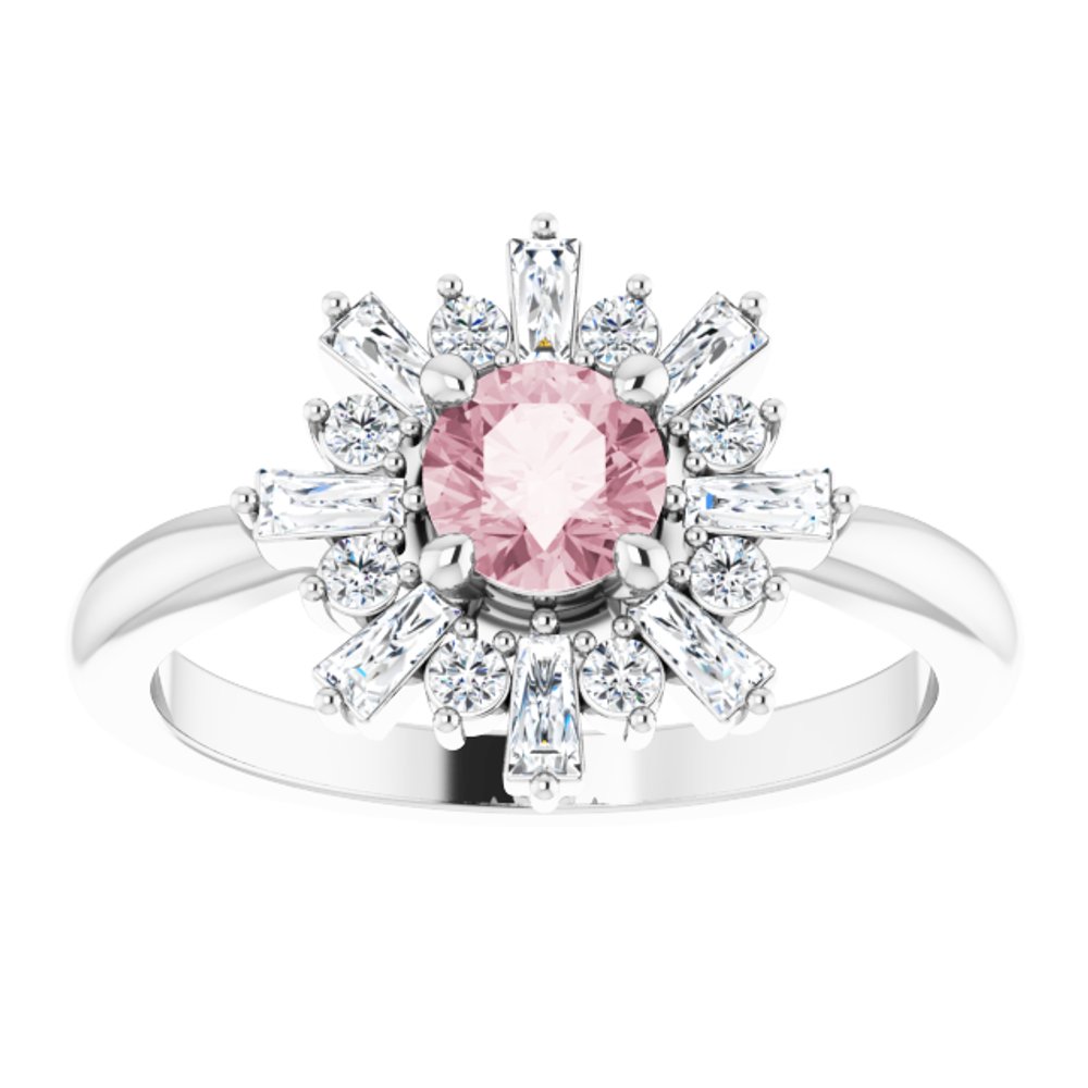 14K White Natural Pink Morganite & 3/8 CTW Natural Diamond Ring