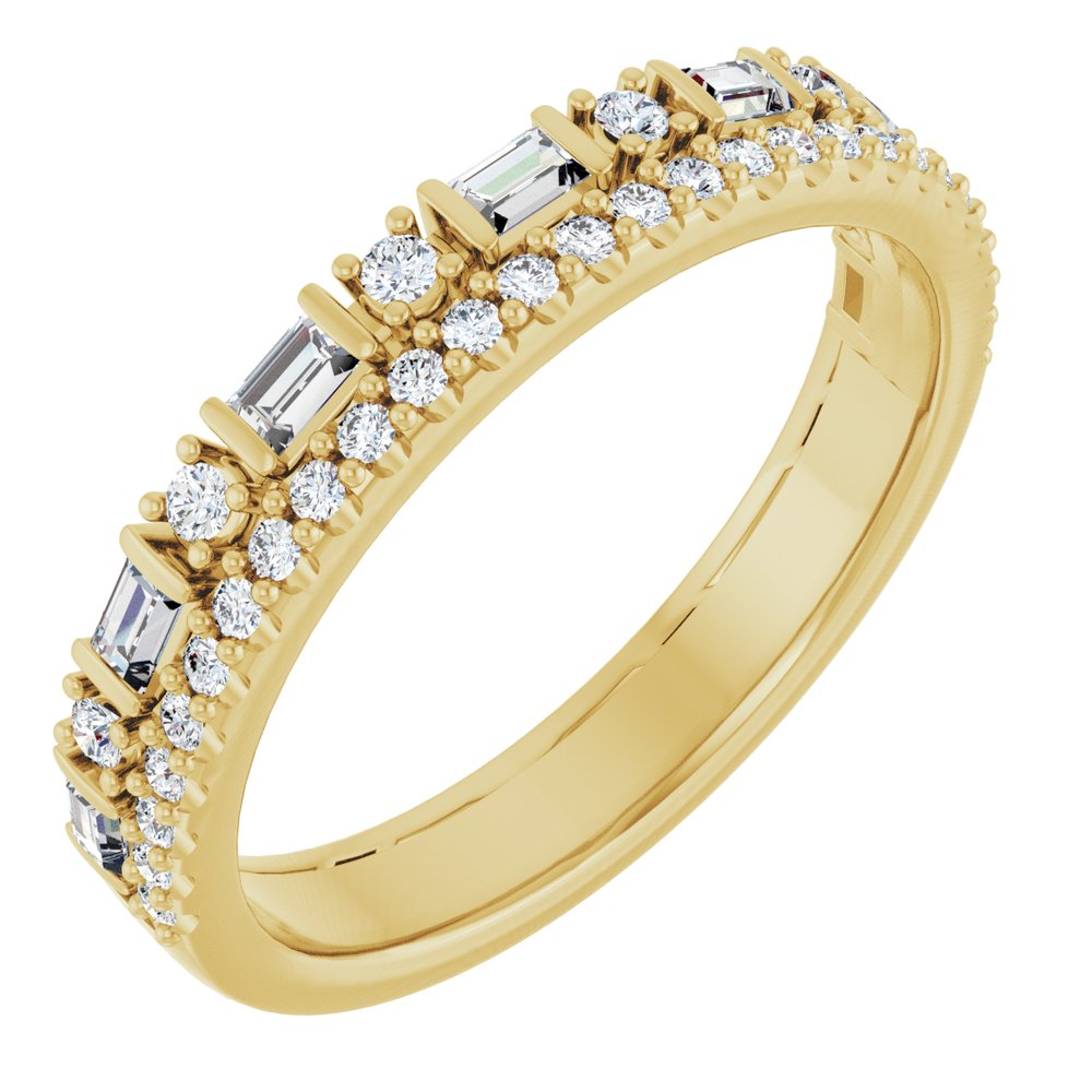 14K Yellow 3/8 CTW Natural Diamond Double Row Anniversary Band