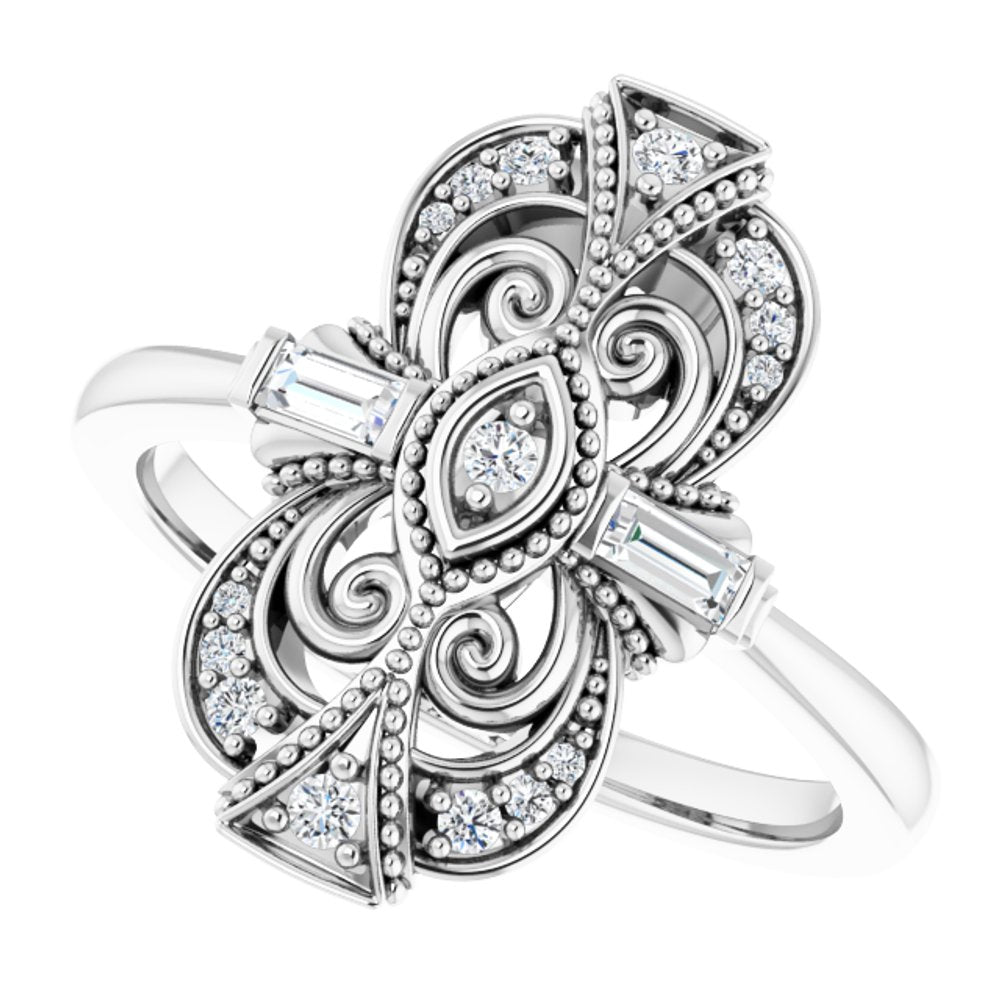 14K White 1/5 CTW Natural Diamond Vintage-Inspired Ring