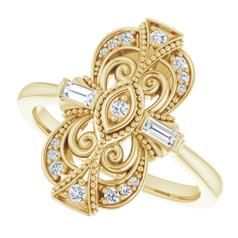 14K Yellow Gold 1/5 CTW Natural Diamond Vintage-Inspired Ring
