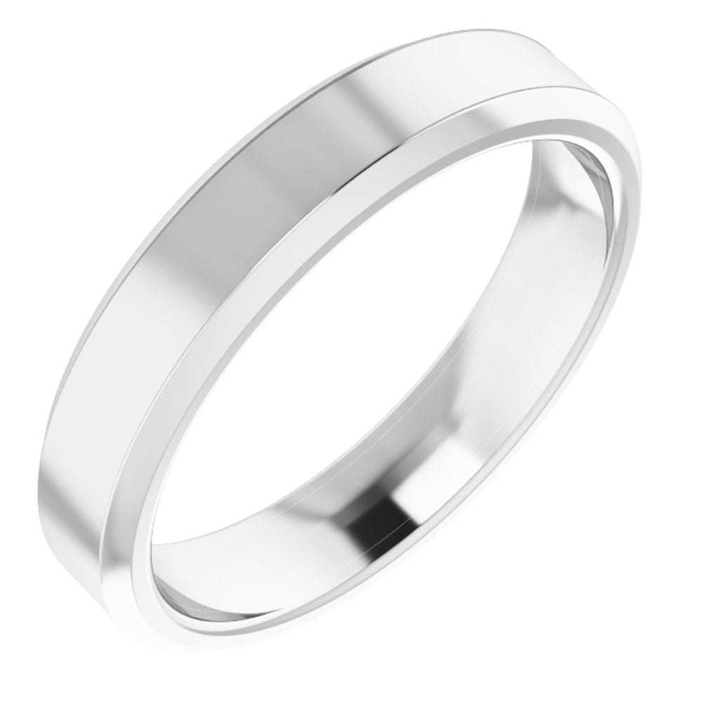 14K White Gold 4 mm Beveled-Edge Comfort-Fit Flat Band Size 8