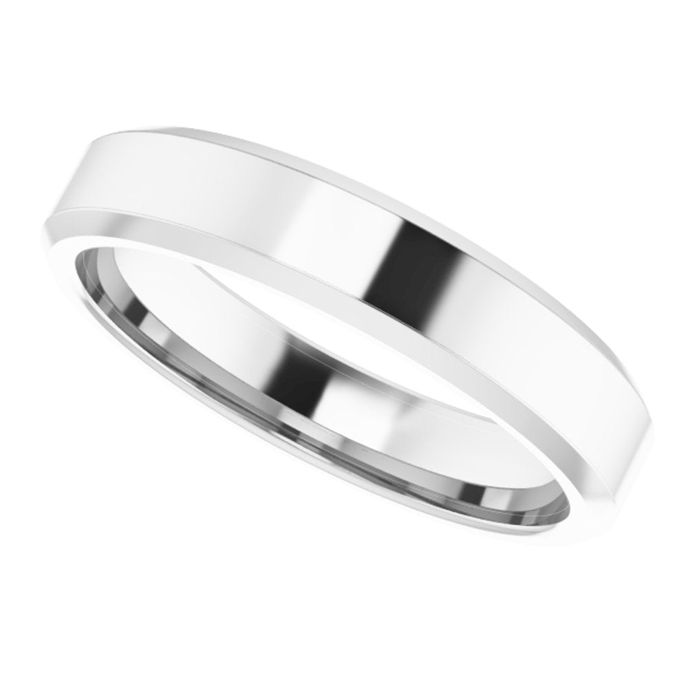 14K White Gold 4 mm Beveled-Edge Comfort-Fit Flat Band Size 7.5
