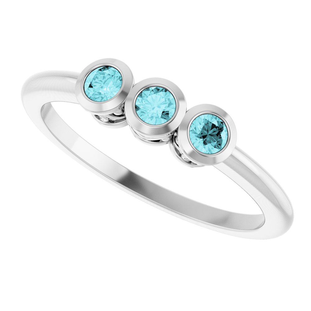 Sterling Silver Natural Blue Zircon Three-Stone Ring