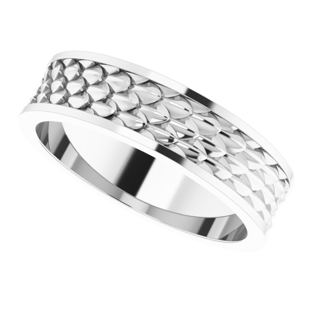 14K White 6 mm Scale Patterned Band Size 10.5