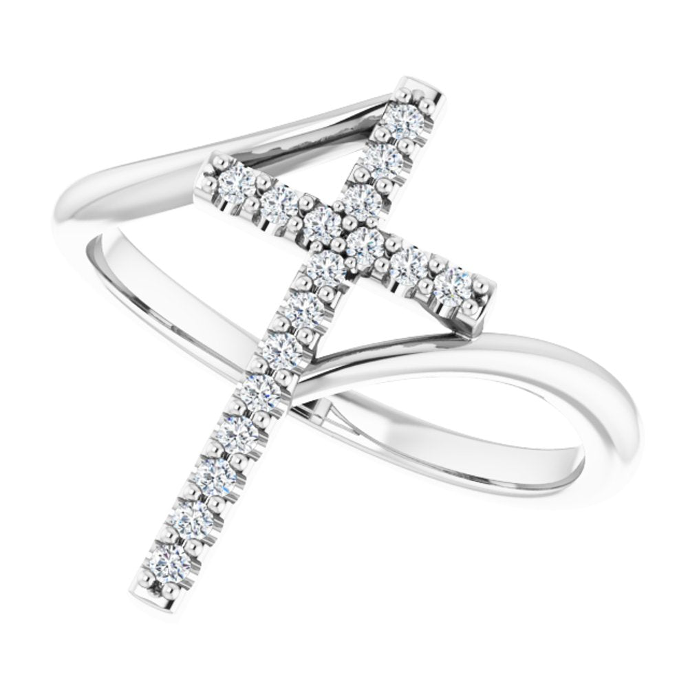14K White Gold 1/8 CTW Natural Diamond Cross Ring
