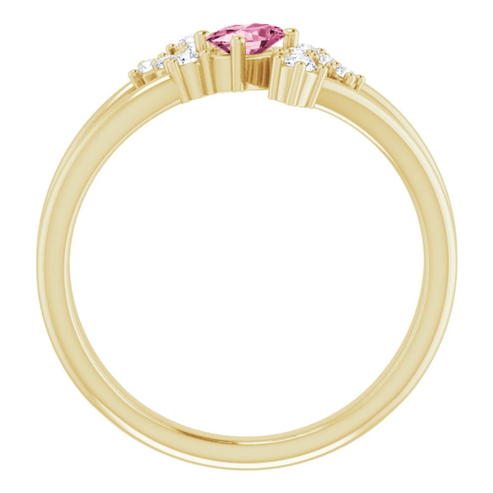 14K Yellow Natural Pink Tourmaline & 1/8 CTW Natural Diamond Bypass Ring