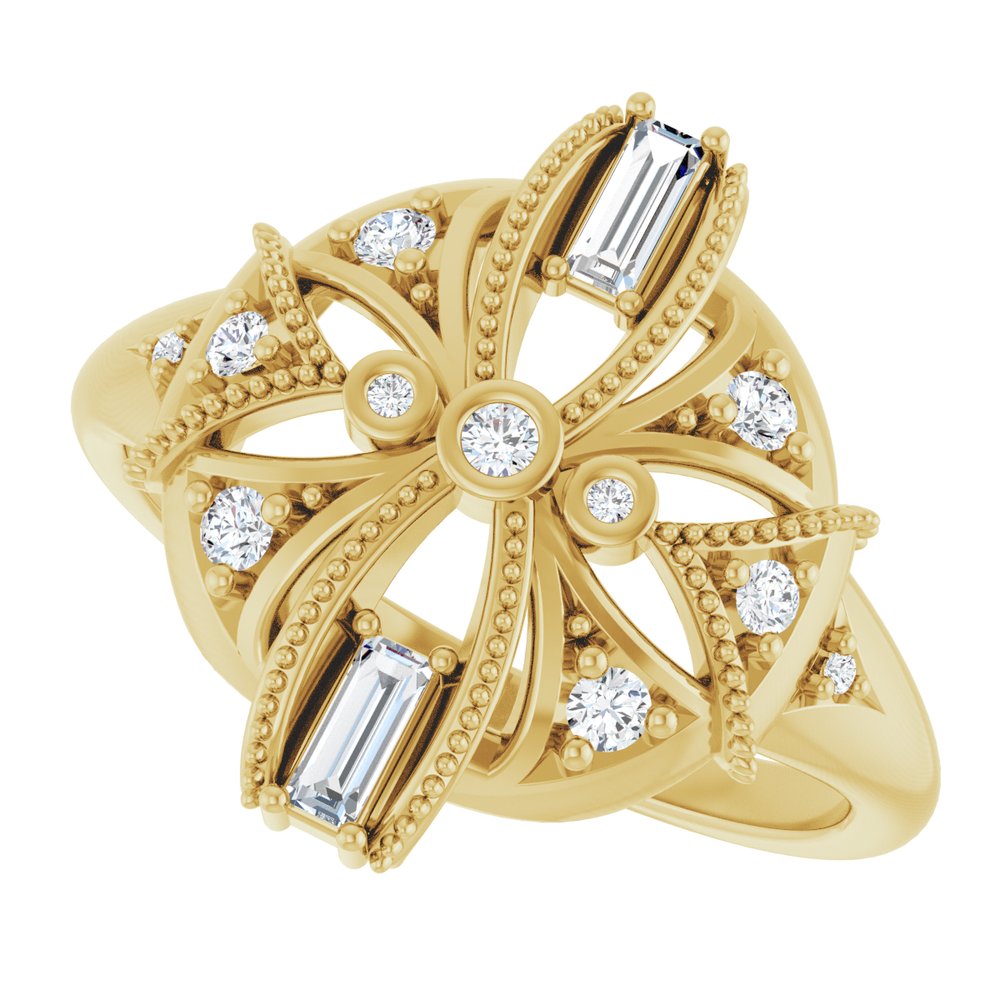 14K Yellow 1/4 CTW Natural Diamond Vintage-Inspired Ring