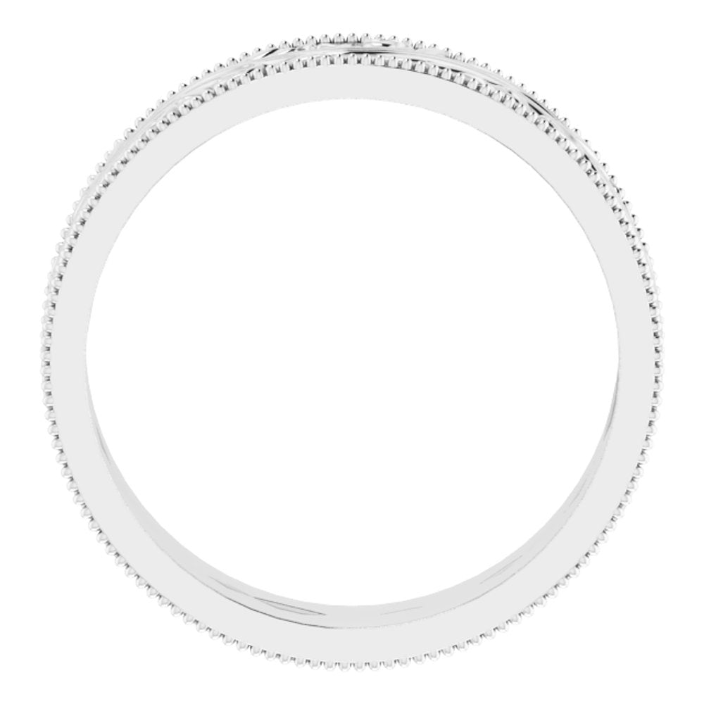 10K White Gold 6 mm Milgrain Edge Floral Flat Band Size 10