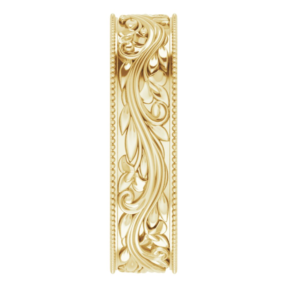 14K Yellow Gold 6 mm Milgrain Edge Floral Flat Band Size 10