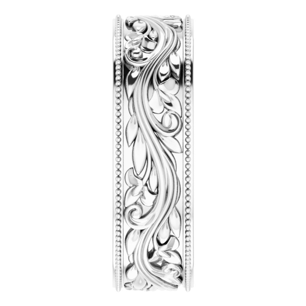 10K White Gold 6 mm Milgrain Edge Floral Flat Band Size 8.5