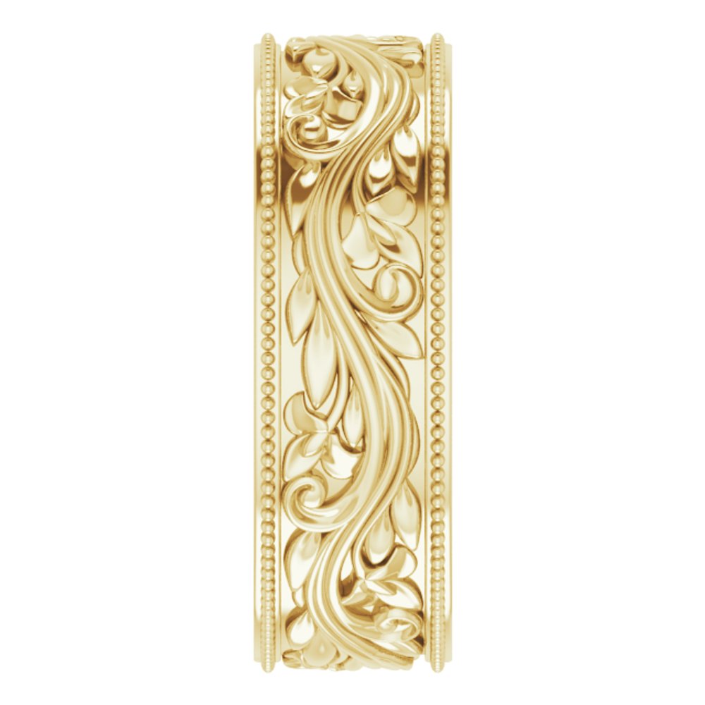 14K Yellow Gold 6 mm Milgrain Edge Floral Flat Band Size 7
