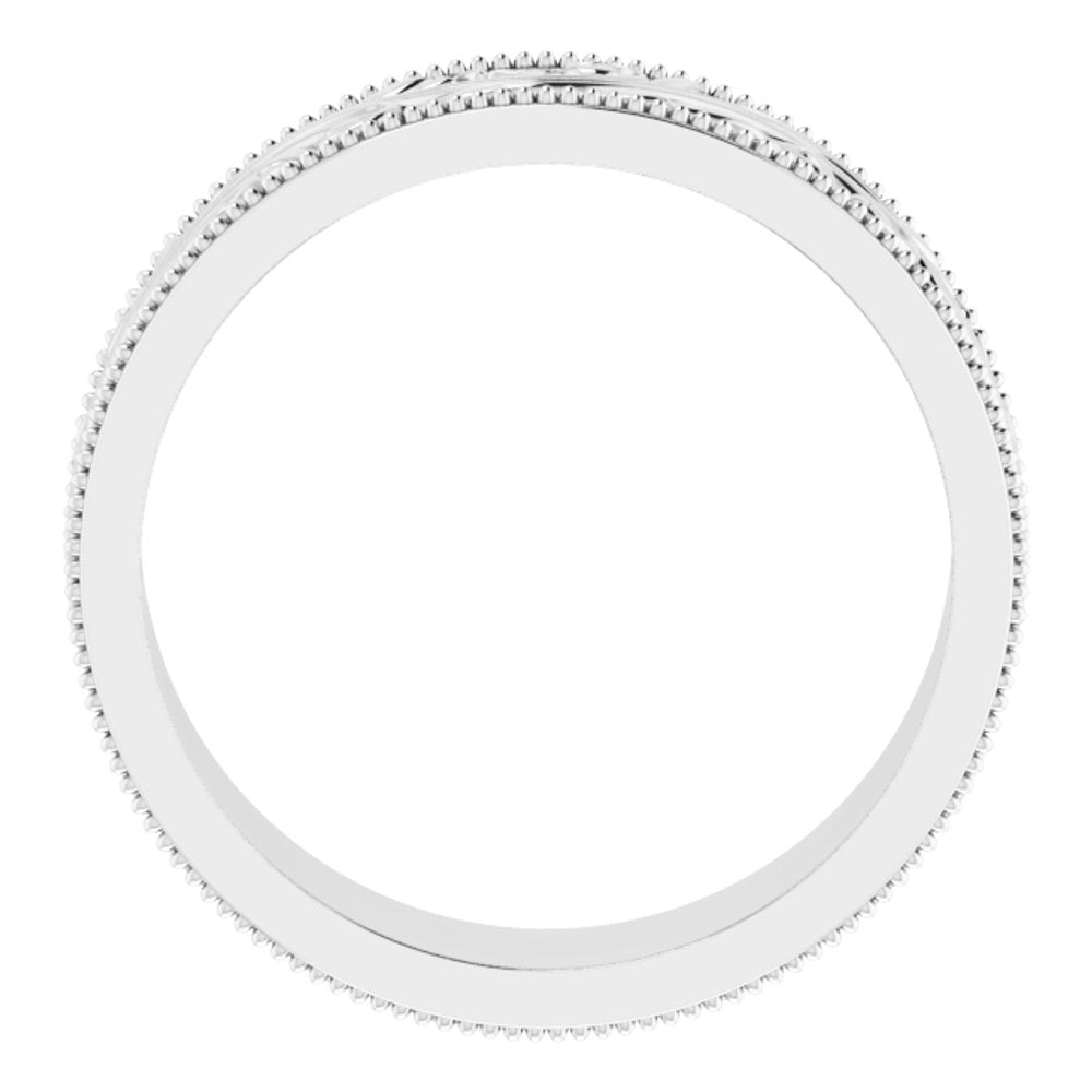 14K White Gold 6 mm Milgrain Edge Floral Flat Band Size 7.5