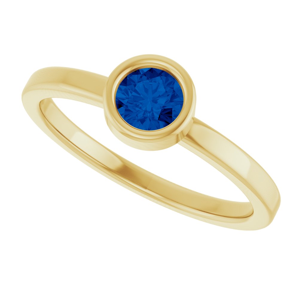 14K Yellow Gold 4.5 mm Lab-Grown Blue Sapphire Ring