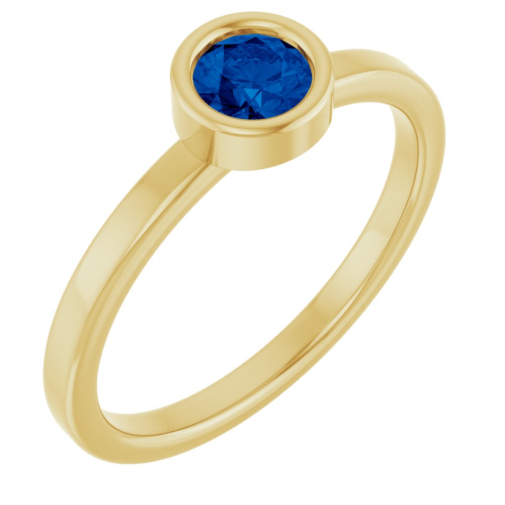 14K Yellow Gold 4.5 mm Lab-Grown Blue Sapphire Ring