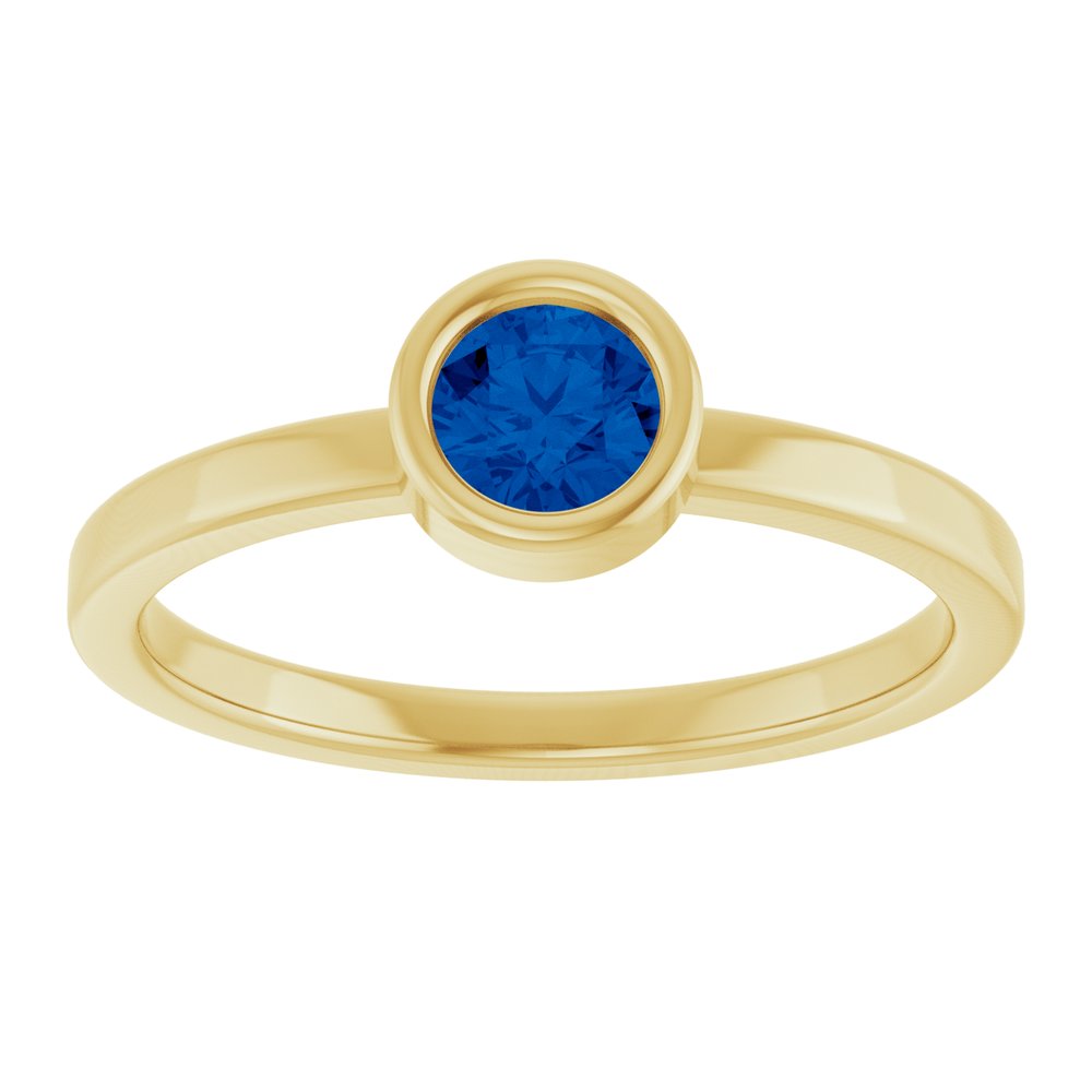 14K Yellow Gold 4.5 mm Lab-Grown Blue Sapphire Ring
