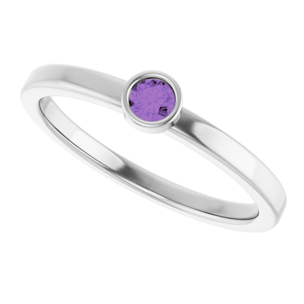 14K White Gold 3 mm Natural Amethyst Ring