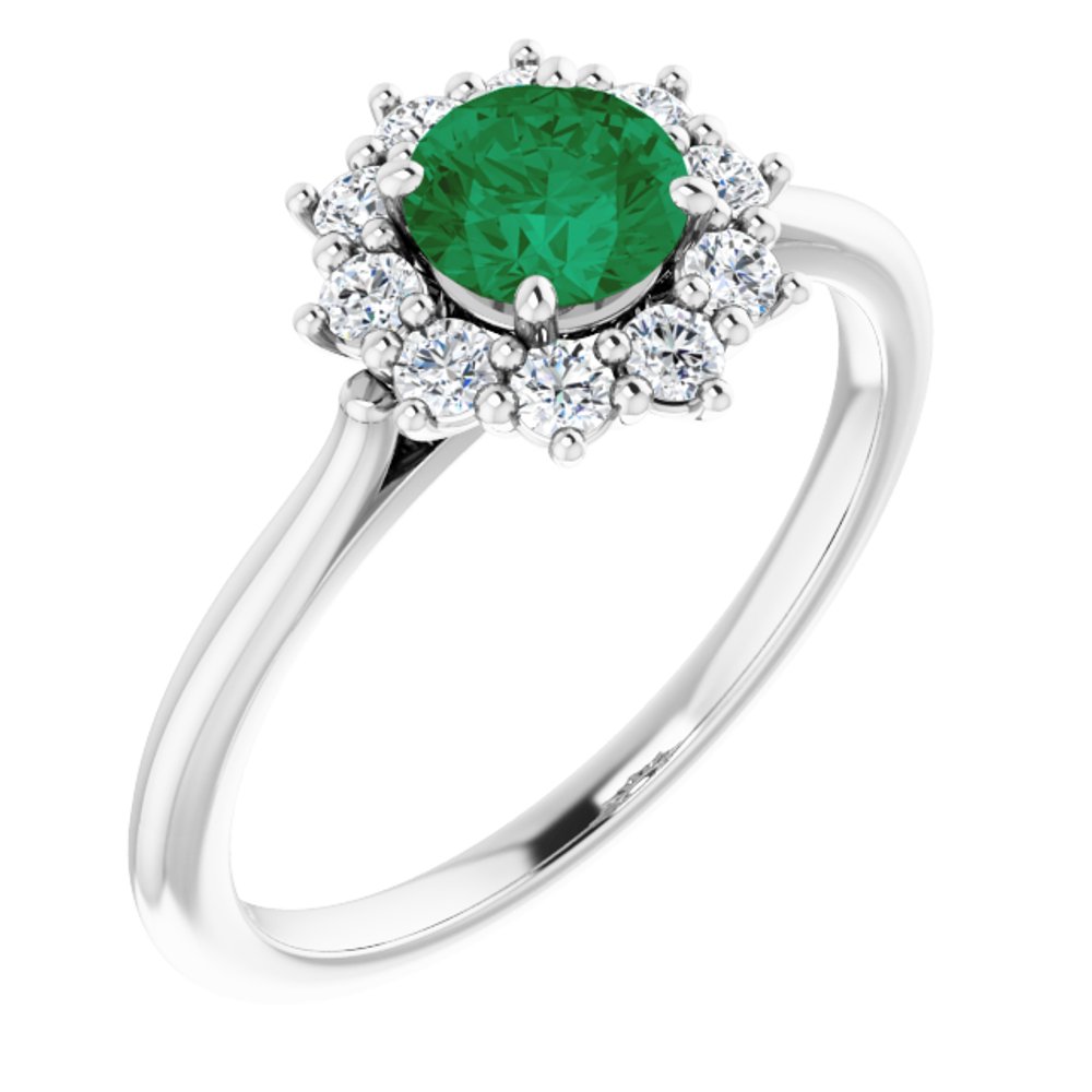 14K White Gold Lab-Grown Emerald & 1/4 CTW Lab-Grown Diamond Halo-Style Ring