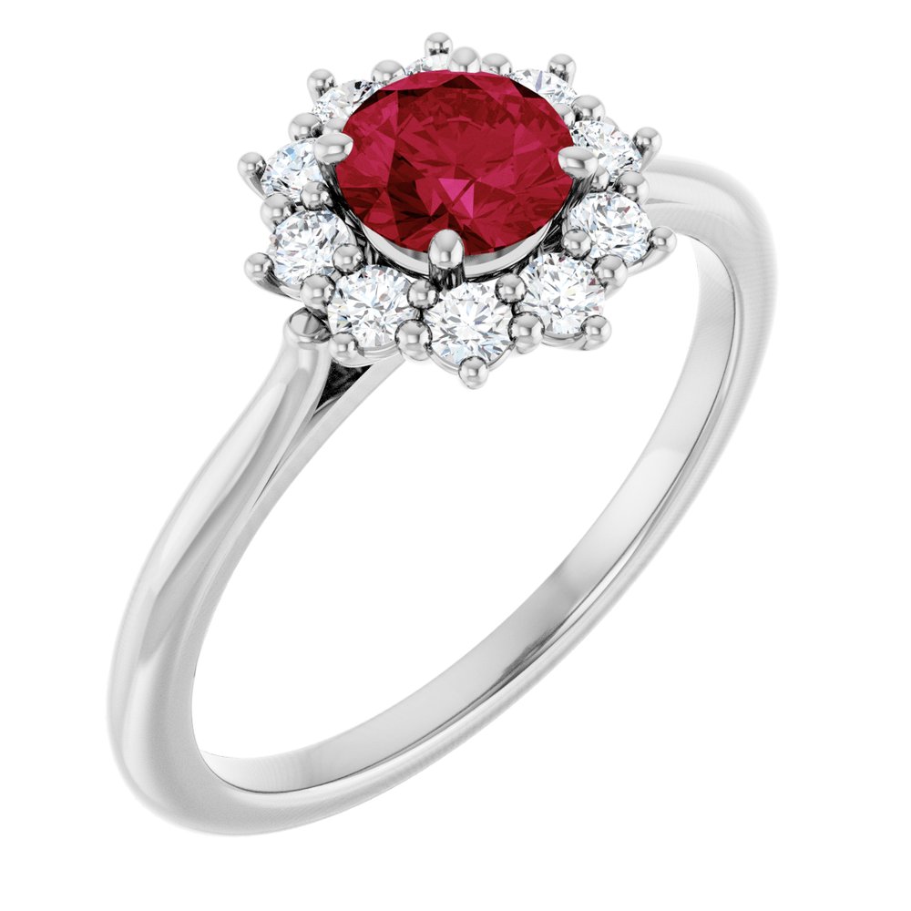 14K White Gold Lab-Grown Ruby & 1/4 CTW Lab-Grown Diamond Halo-Style Ring