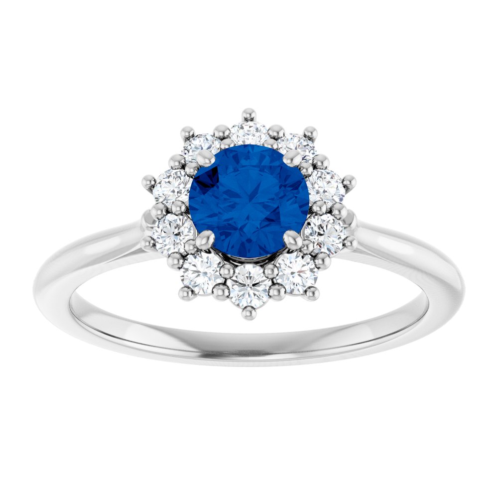 14K White Gold Lab-Grown Blue Sapphire & 1/4 CTW Lab-Grown Diamond Halo-Style Ring