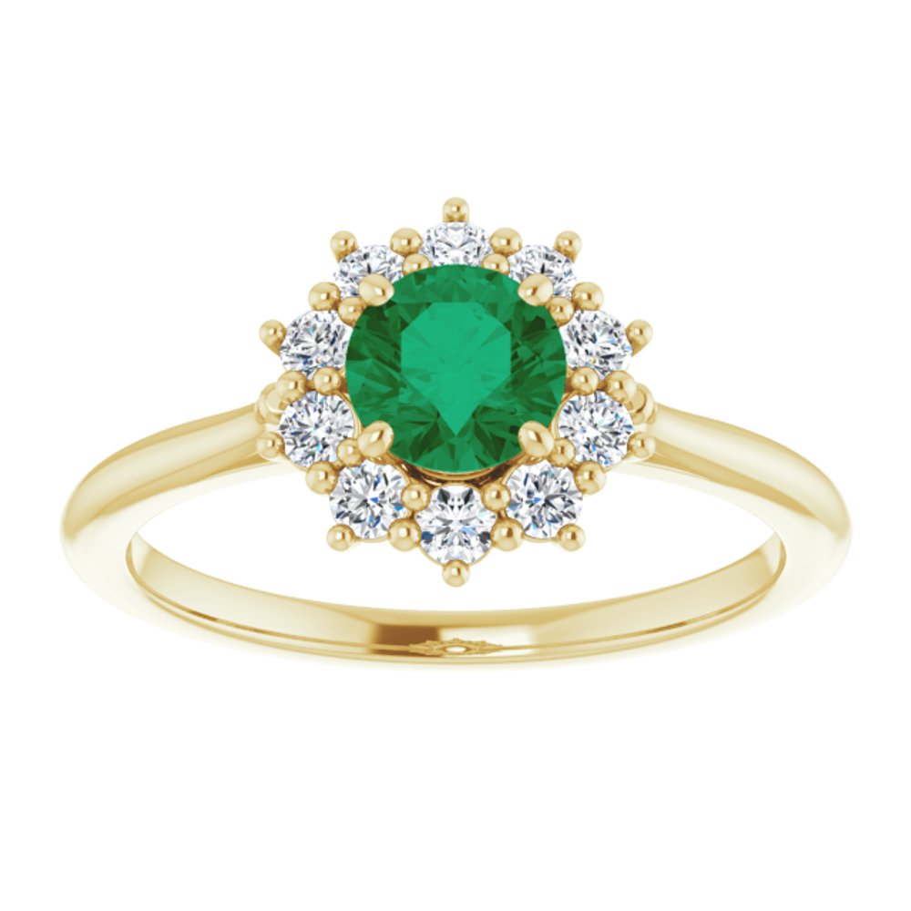 14K Yellow Gold Lab-Grown Emerald & 1/4 CTW Lab-Grown Diamond Halo-Style Ring