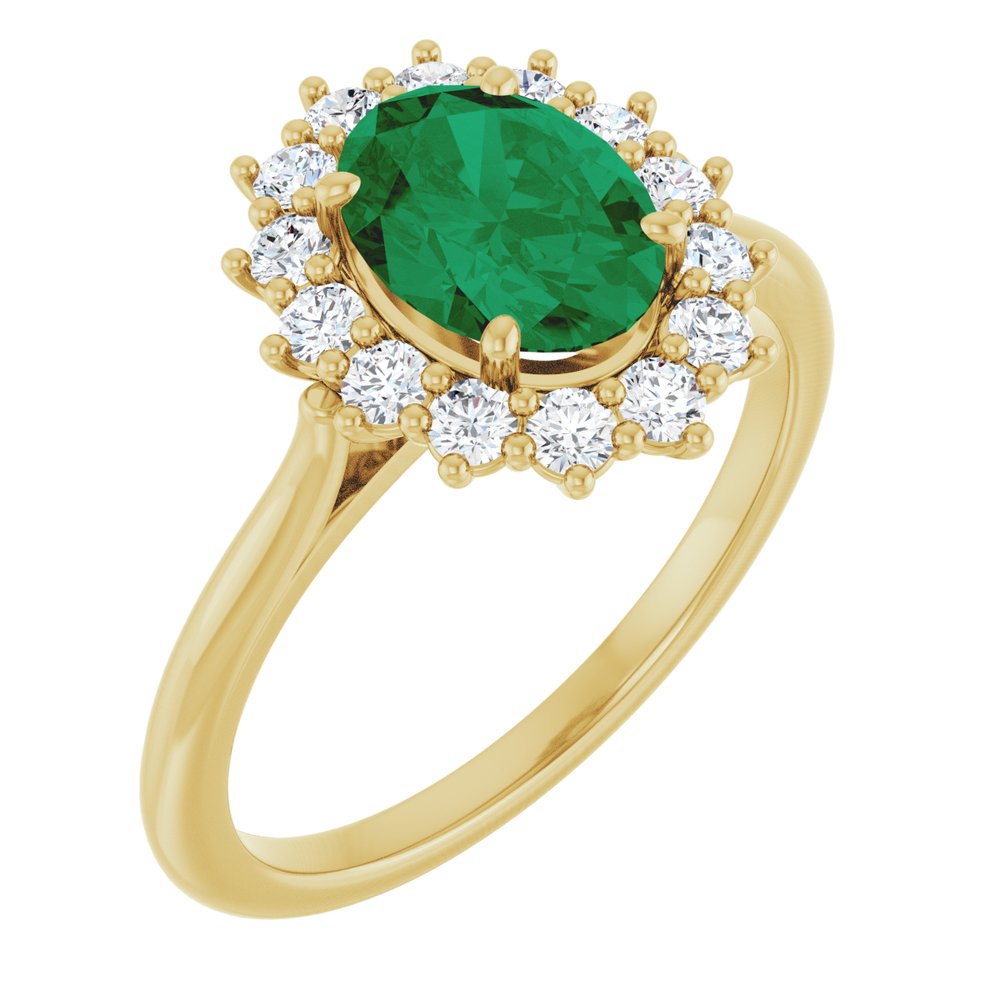 14K Yellow Gold Lab-Grown Emerald & 1/3 CTW Lab-Grown Diamond Ring