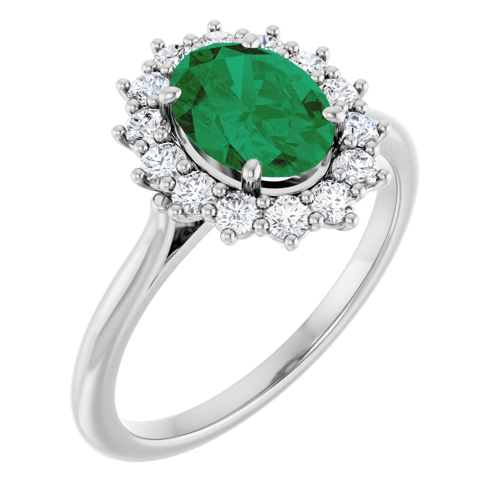 14K White Gold Lab-Grown Emerald and 1/3 CTW Lab-Grown Diamond Ring