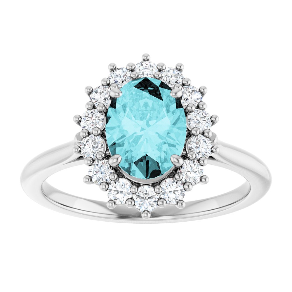 14K White Gold Natural Blue Zircon & 3/8 CTW Natural Diamond Ring