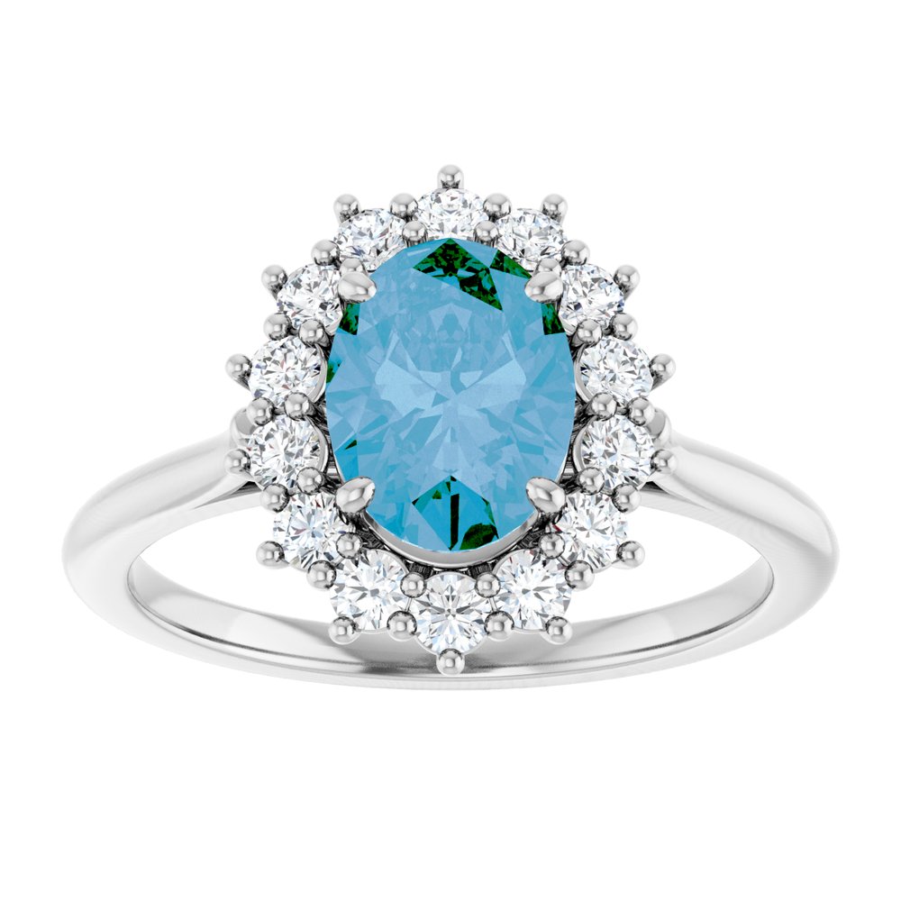 14K White Natural Swiss Blue Topaz & 3/8 CTW Natural Diamond Ring