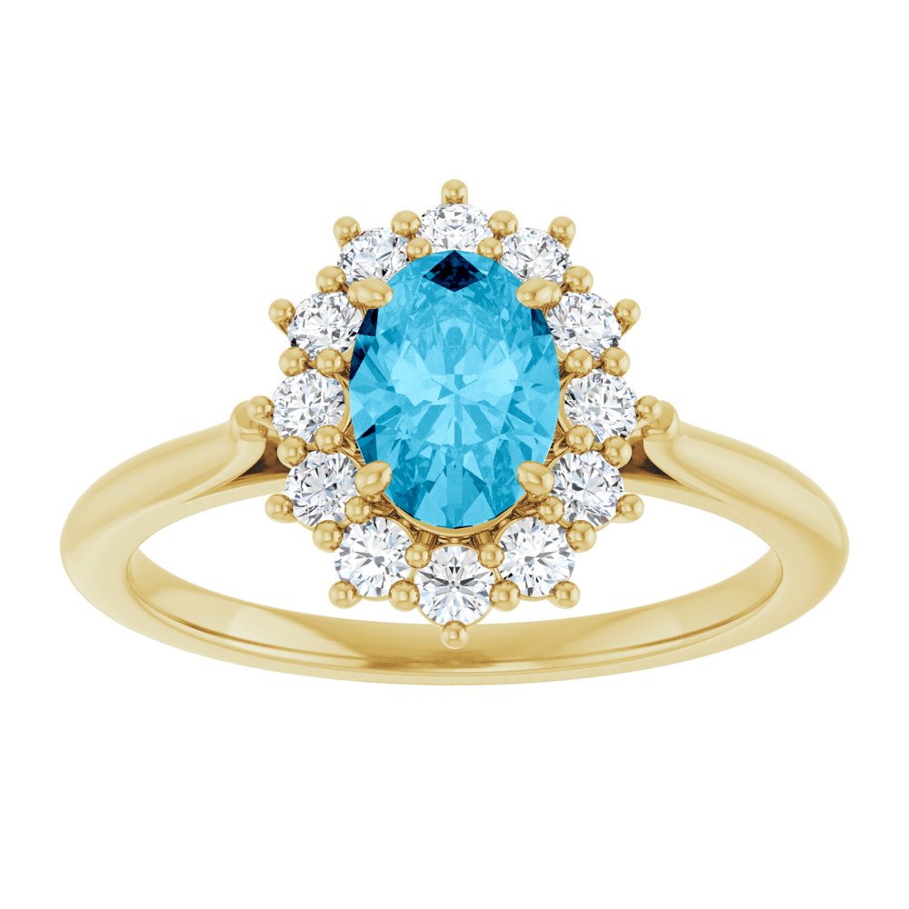 14K Yellow Gold Natural Aquqmarine & 1/3 CTW Lab-Grown Diamond Ring