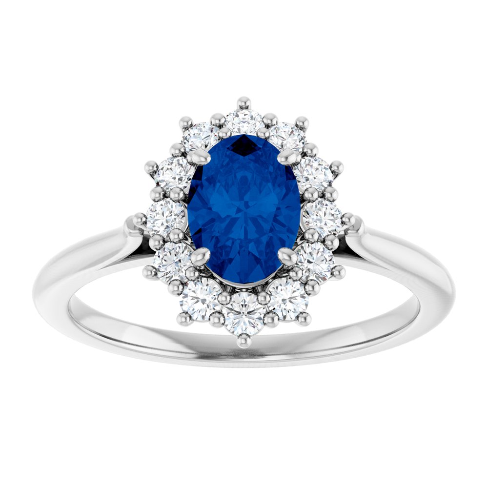 14K White Gold Lab-Grown Blue Sapphire & 1/3 CTW Lab-Grown Diamond Ring