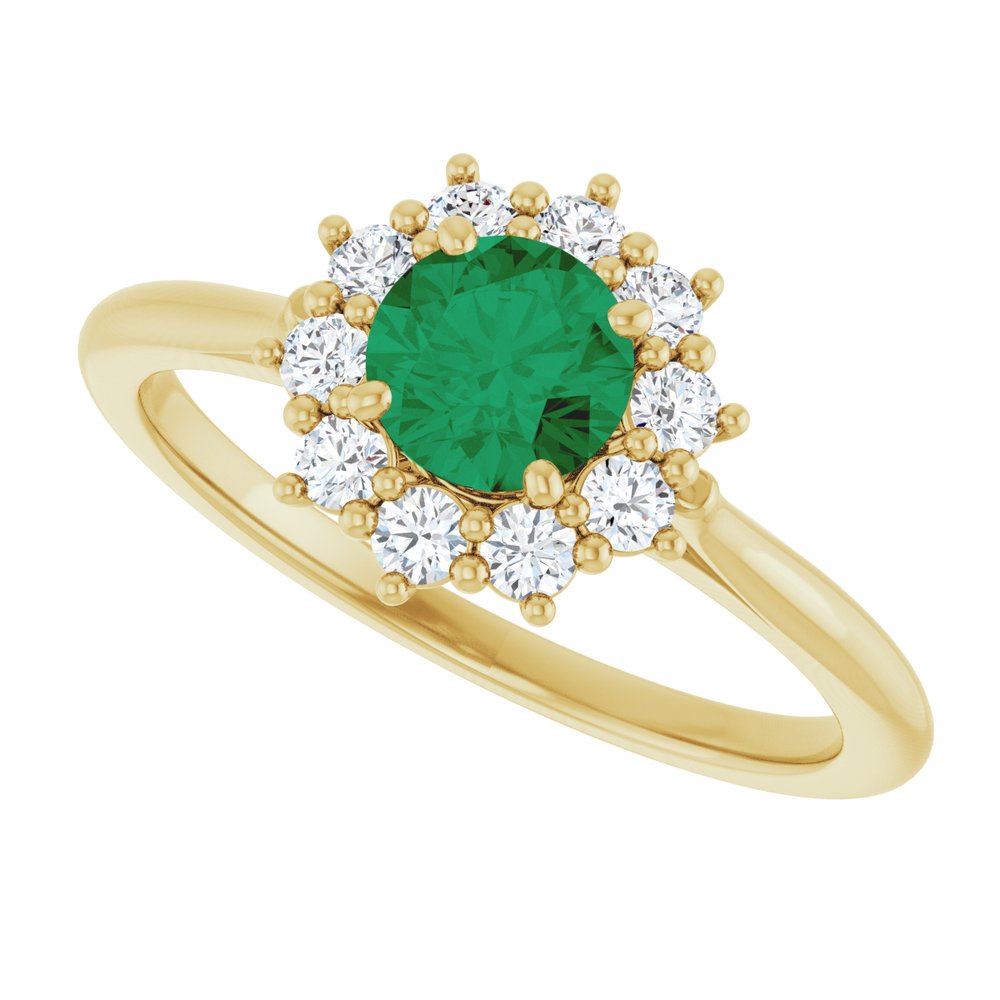 14K Yellow Gold Lab-Grown Emerald & 1/4 CTW Lab-Grown Diamond Halo-Style Ring