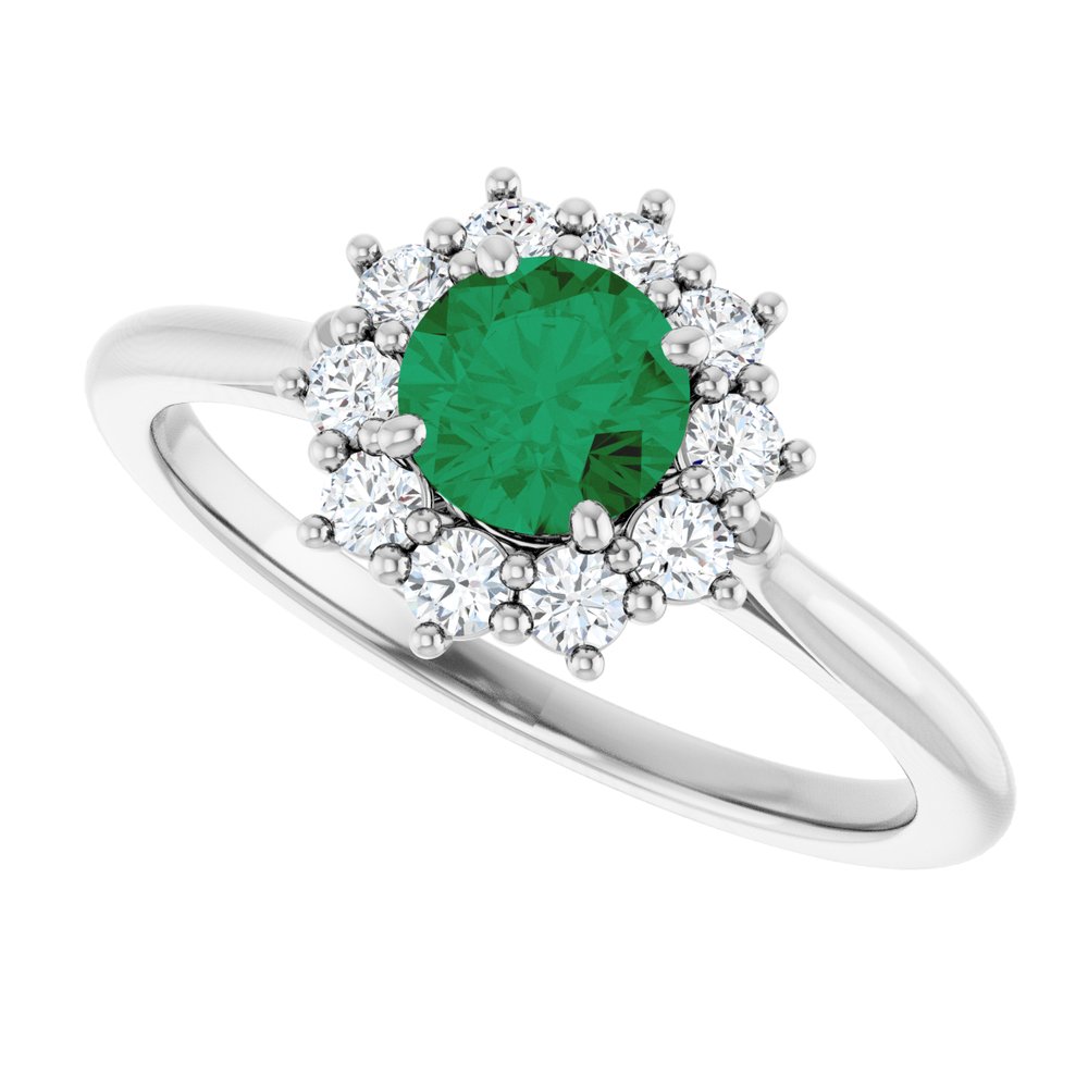 14K White Gold Lab-Grown Emerald & 1/4 CTW Lab-Grown Diamond Halo-Style Ring