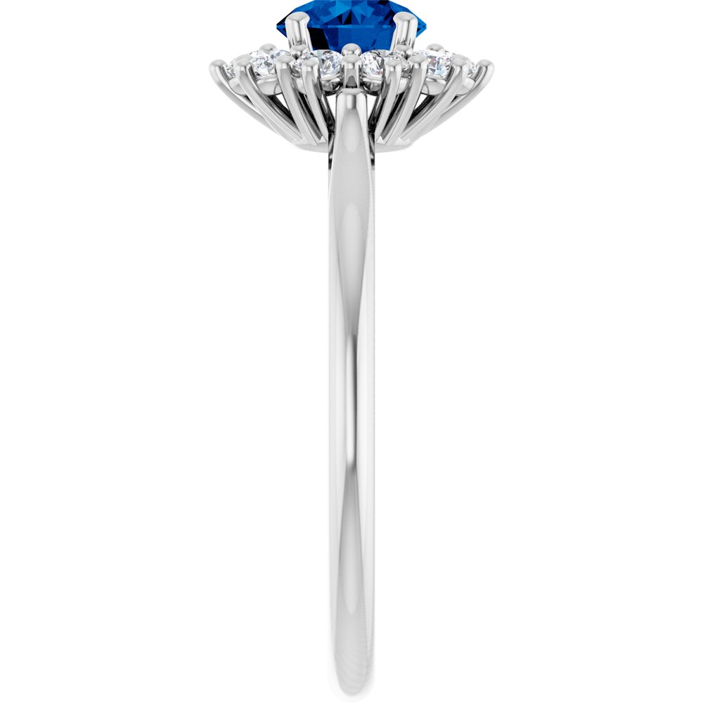 14K White Gold Lab-Grown Blue Sapphire & 1/4 CTW Lab-Grown Diamond Halo-Style Ring