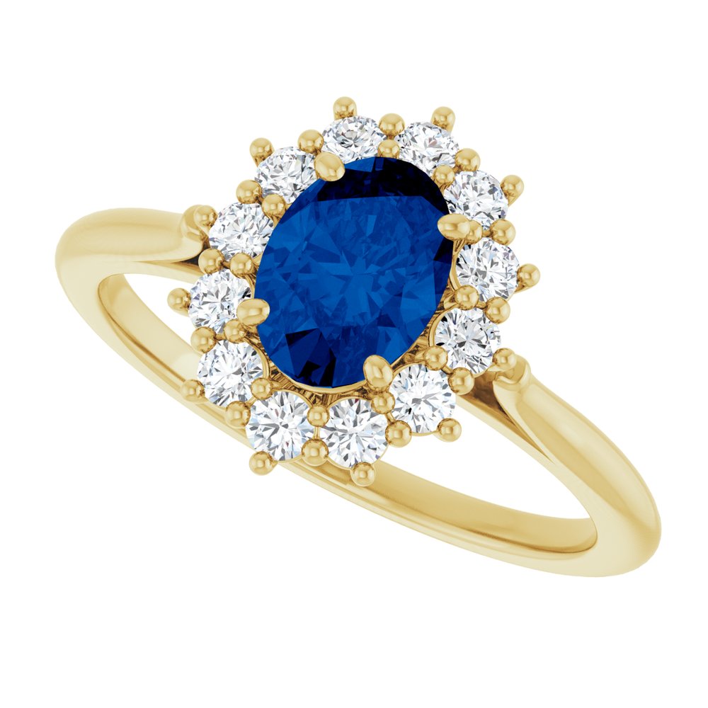 14K Yellow Gold Lab-Grown Blue Sapphire and 1/3 CTW Lab-Grown Diamond Ring