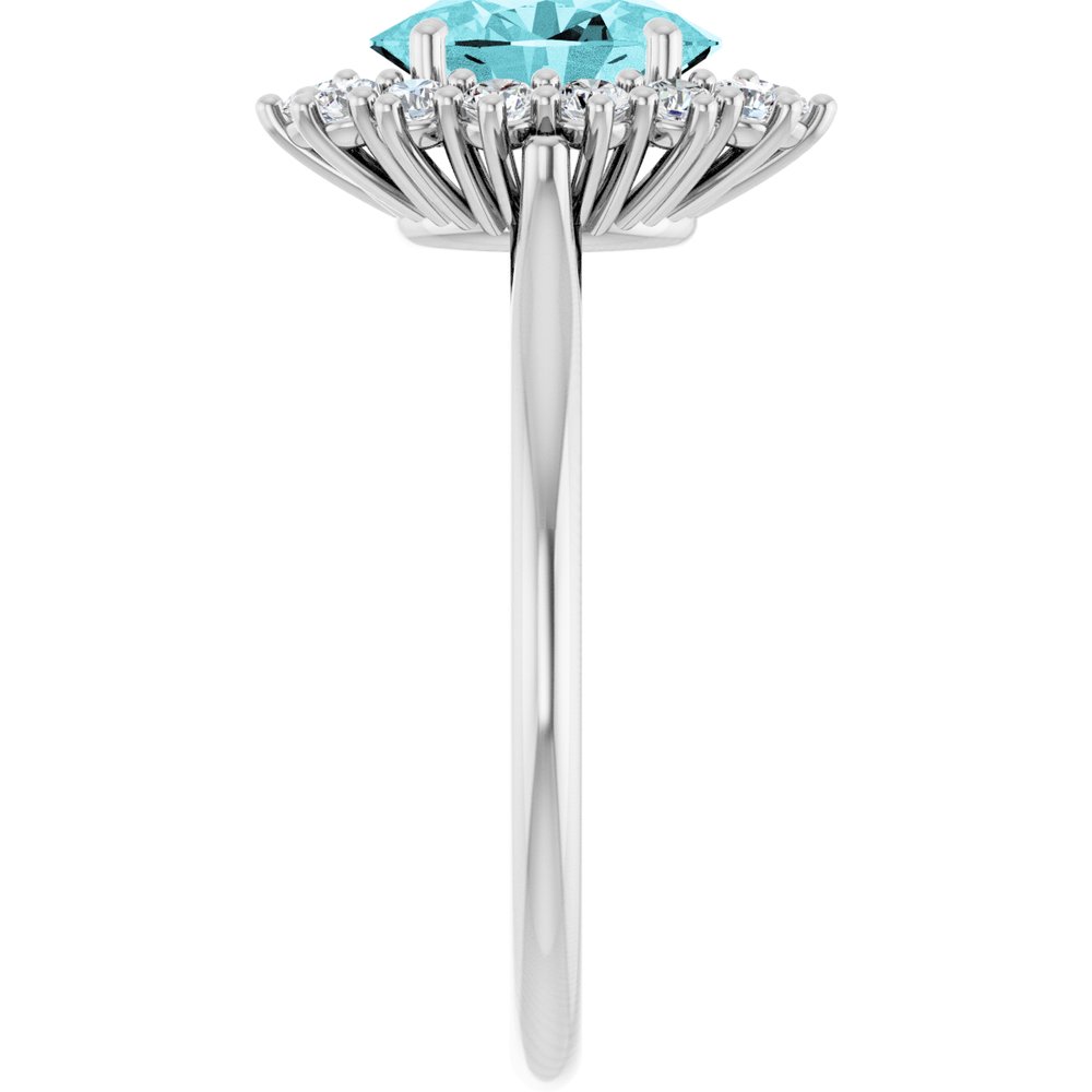 14K White Gold Natural Blue Zircon & 3/8 CTW Natural Diamond Ring