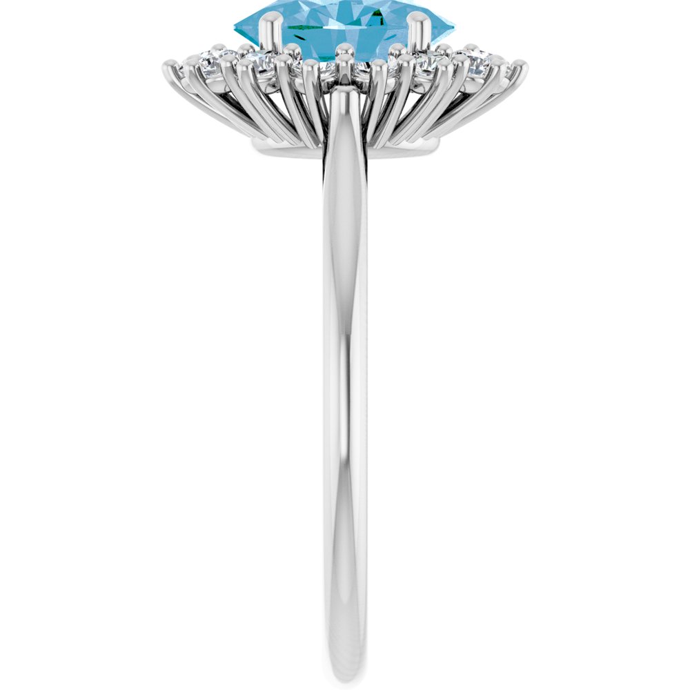 14K White Natural Swiss Blue Topaz & 3/8 CTW Natural Diamond Ring