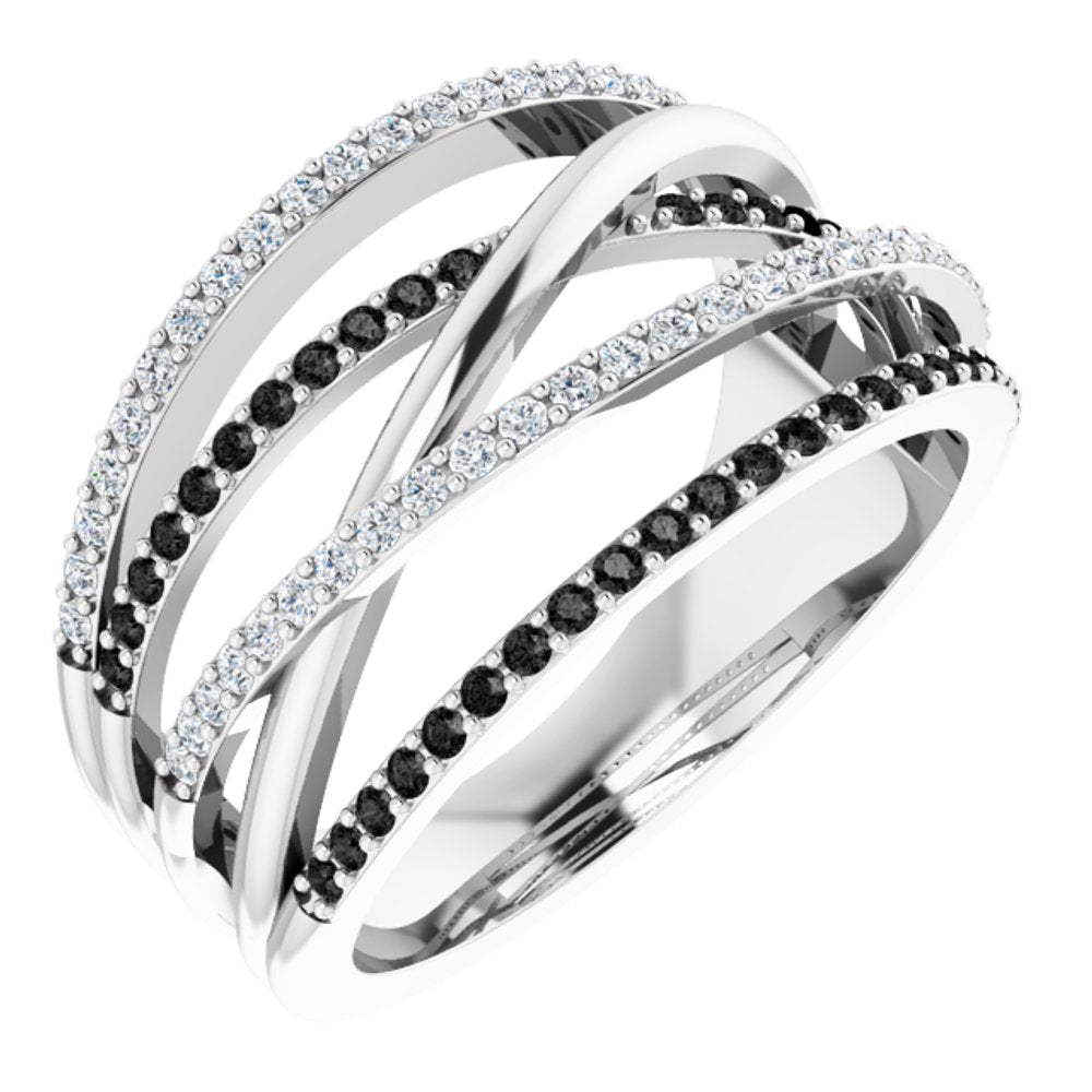 14K White Gold 1/2 CTW Natural Black & White Diamond Ring