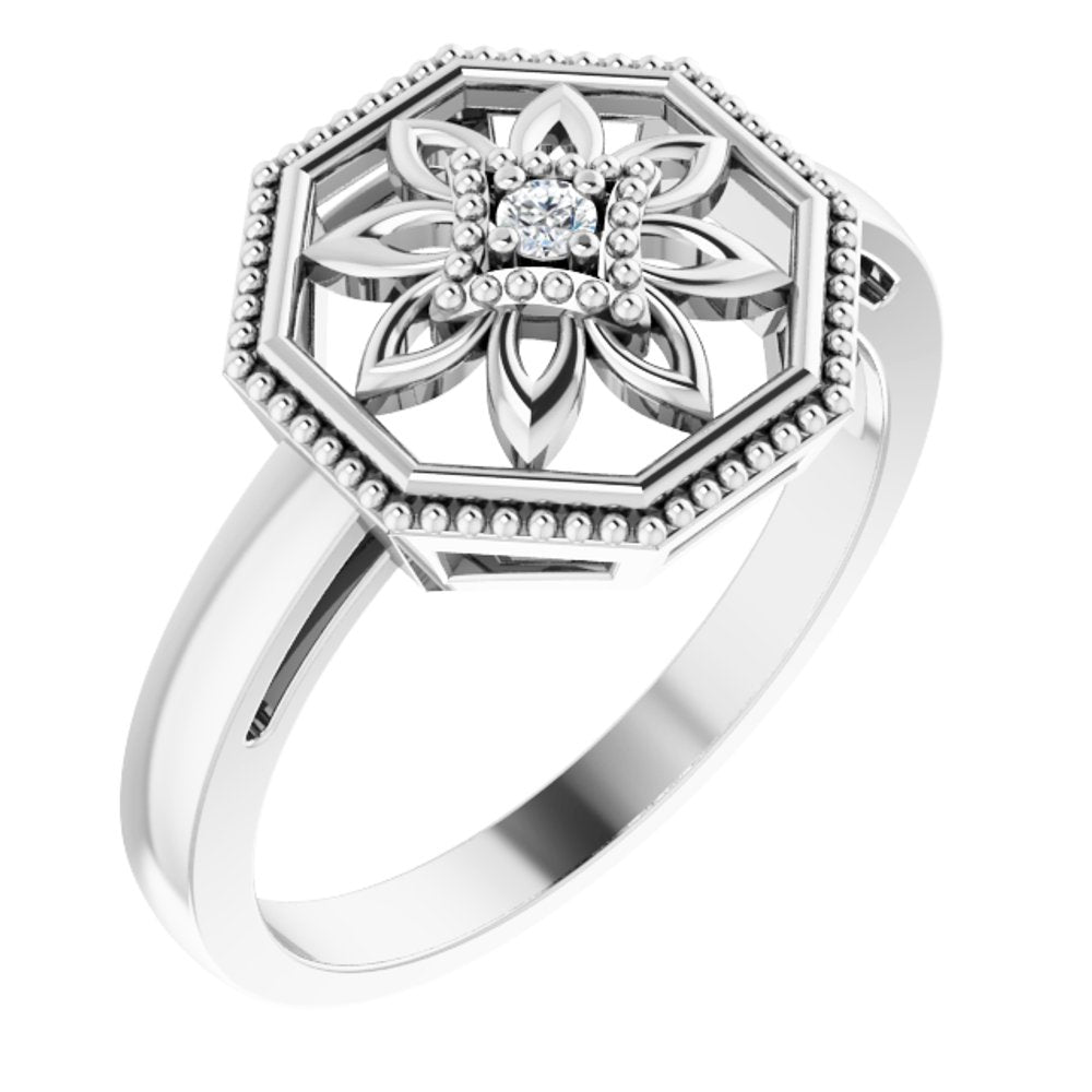 Sterling Silver .03 CTW Natural Diamond Filigree Ring
