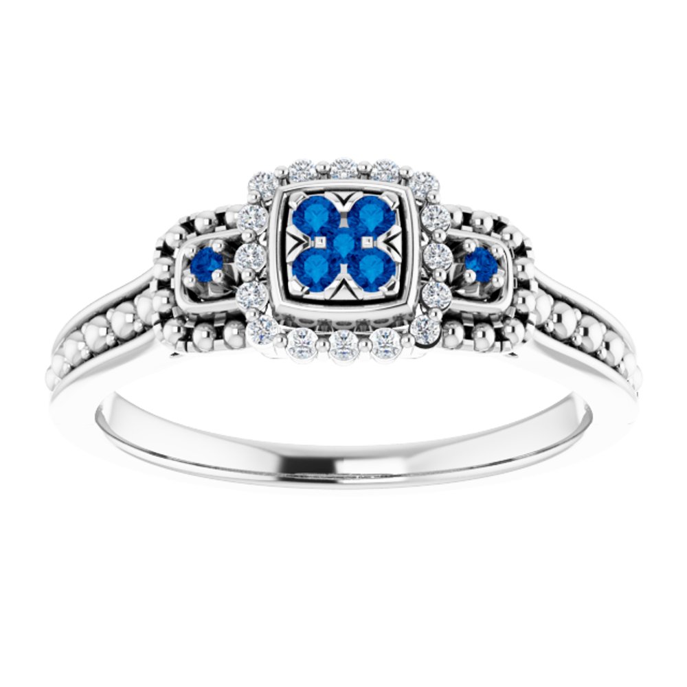 Sterling Silver Natural Blue Sapphire & .06 CTW Natural Diamond Halo-Style Illusion Ring