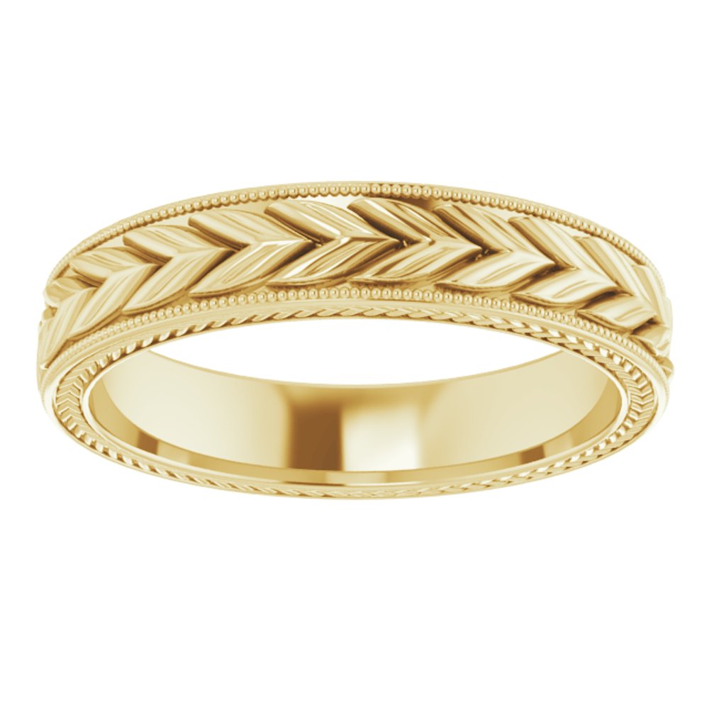 14K Yellow Gold 5 mm Milgrain Edge Wheat Pattern Flat Band Size 11.5