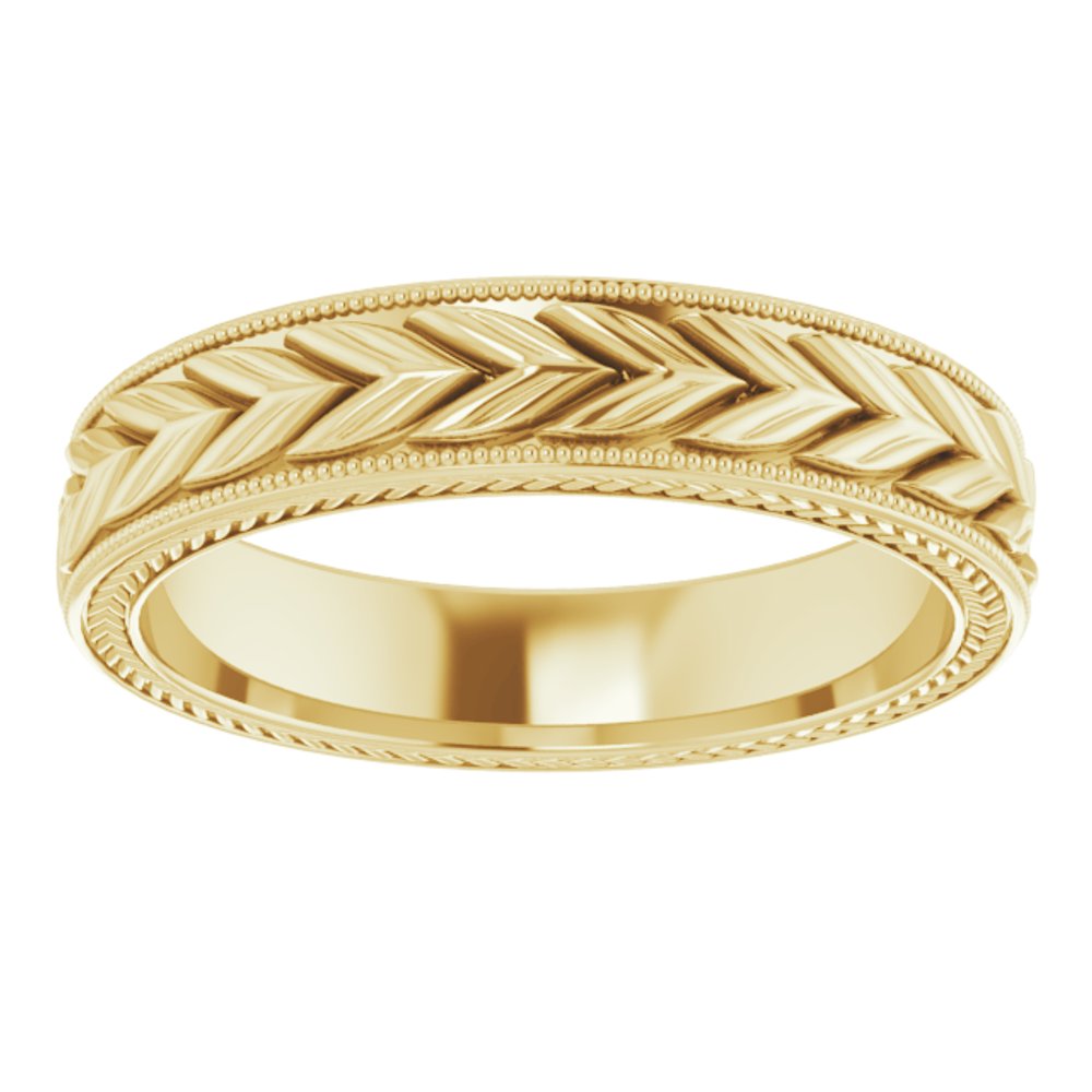 10K Yellow Gold 5 mm Milgrain Edge Wheat Pattern Flat Band Size 10.5