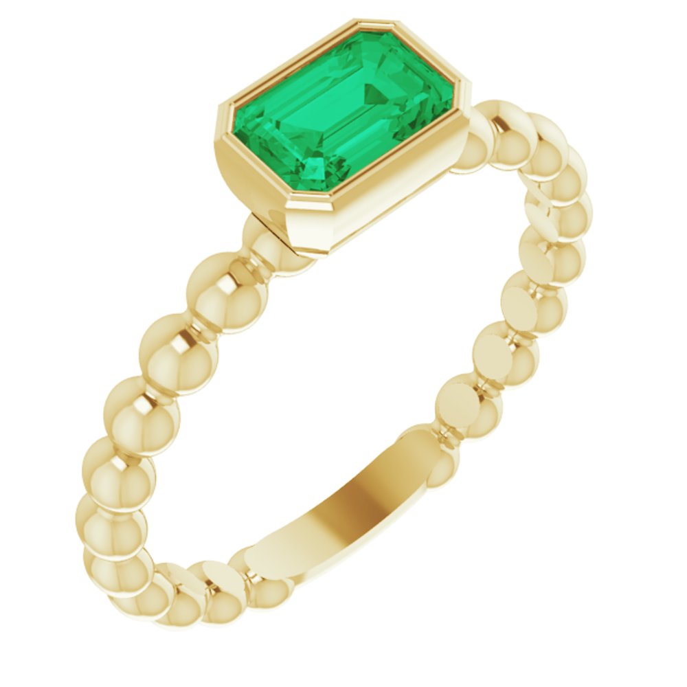 14K Yellow Lab-Grown Emerald Family Stackable Ring