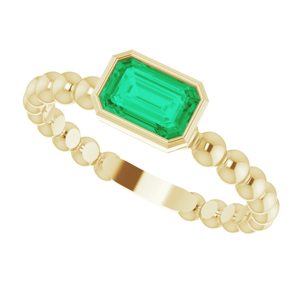 14K Yellow Lab-Grown Emerald Family Stackable Ring