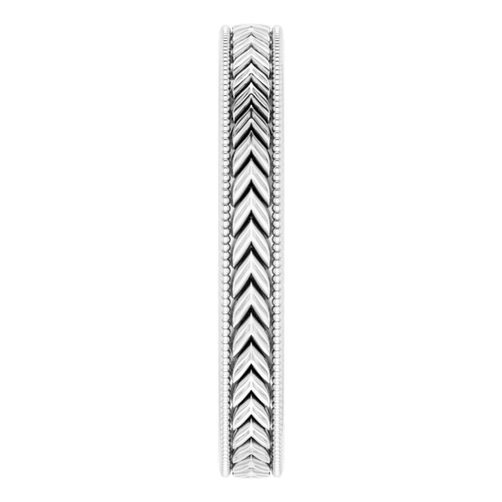 14K White Gold 3 mm Milgrain Edge Wheat Pattern Flat Band Size 5.5