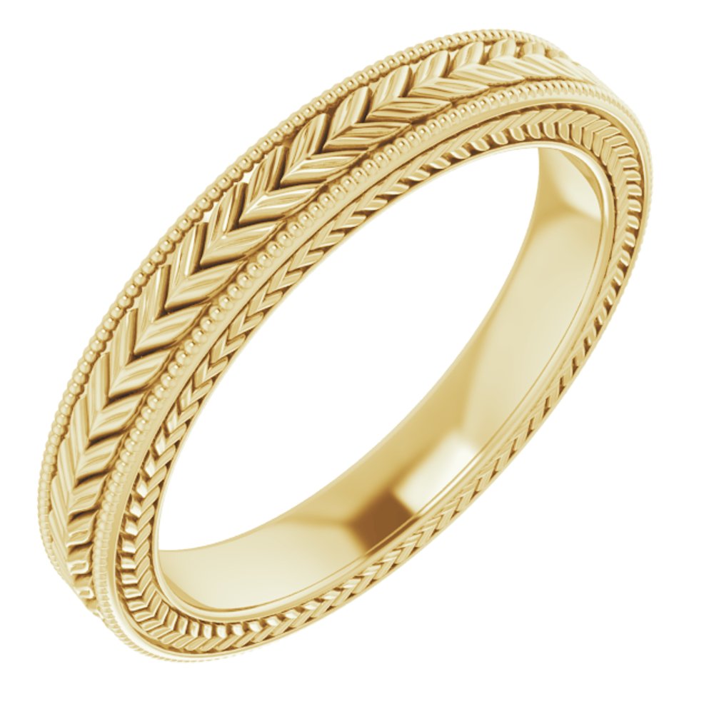 10K Yellow Gold 3 mm Milgrain Edge Wheat Pattern Flat Band Size 5