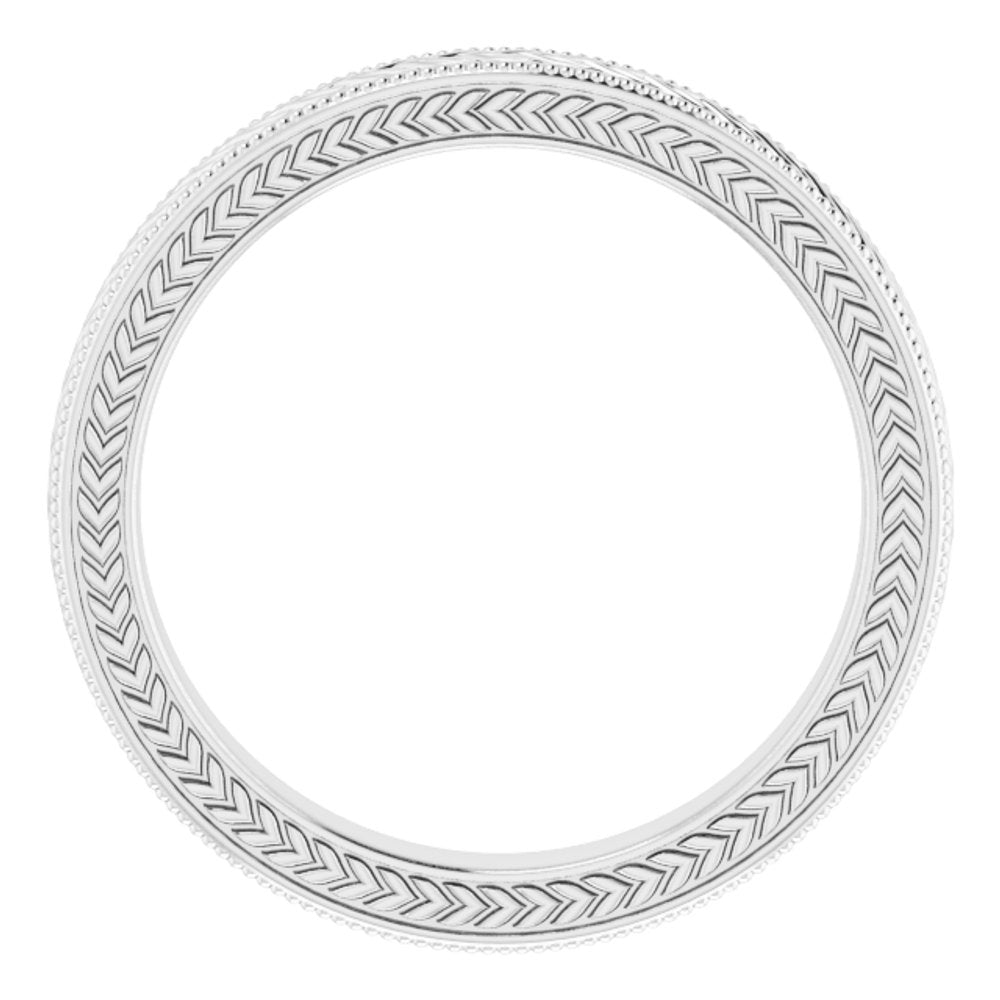 14K White Gold 3 mm Milgrain Edge Wheat Pattern Flat Band Size 5.5